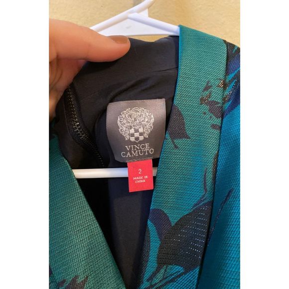 Vince Camuto teal and navy floral Dress - Picture 2 of 6